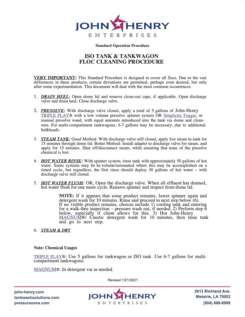 Cleaning Chemicals Standard Operating Procedures Tank Wash Solutions